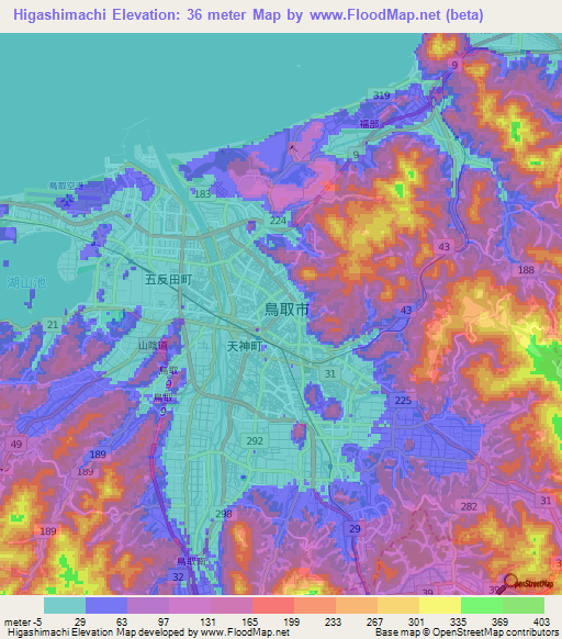 Higashimachi,Japan Elevation Map