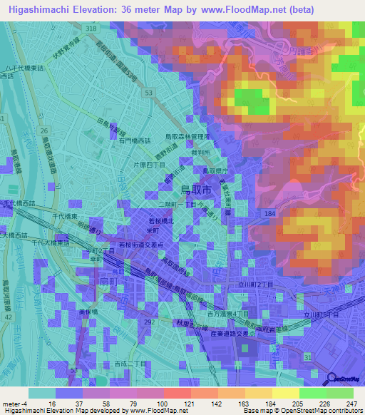 Higashimachi,Japan Elevation Map