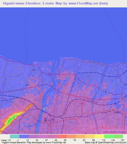 Higashi-iwase,Japan Elevation Map