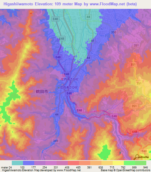 Higashiiwamoto,Japan Elevation Map