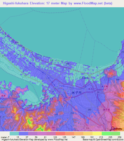 Higashi-fukuhara,Japan Elevation Map