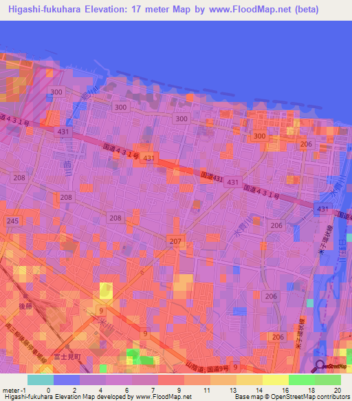 Higashi-fukuhara,Japan Elevation Map