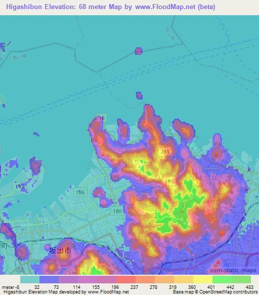 Higashibun,Japan Elevation Map