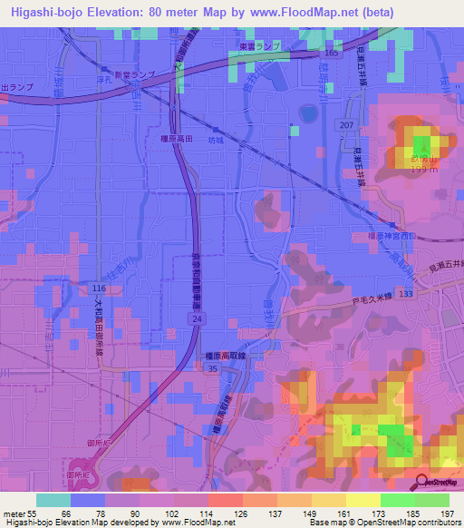 Higashi-bojo,Japan Elevation Map