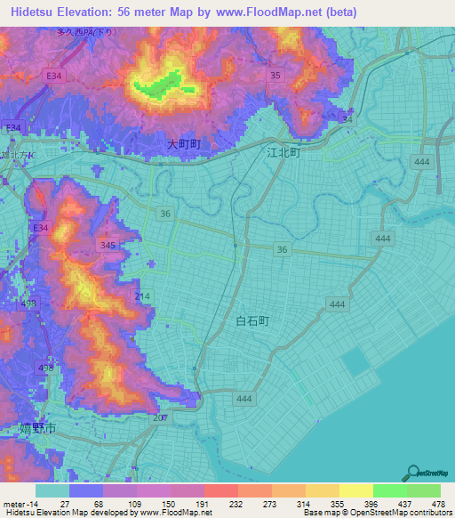 Hidetsu,Japan Elevation Map