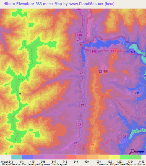 Hibara,Japan Elevation Map