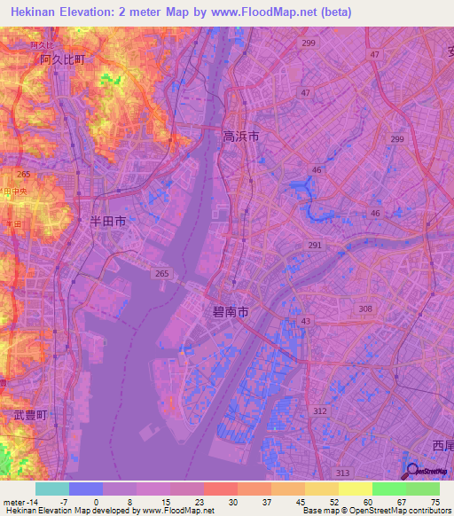 Hekinan,Japan Elevation Map