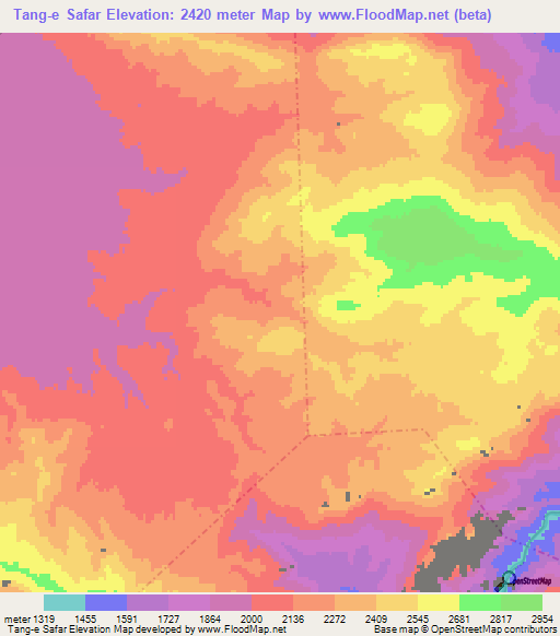 Tang-e Safar,Iran Elevation Map