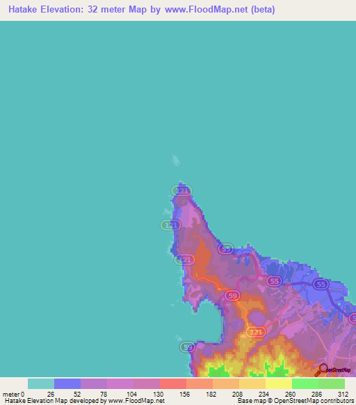 Hatake,Japan Elevation Map
