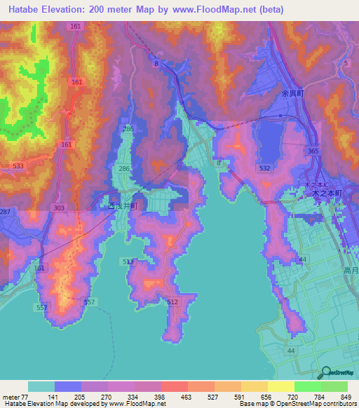 Hatabe,Japan Elevation Map
