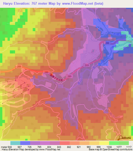 Haryu,Japan Elevation Map