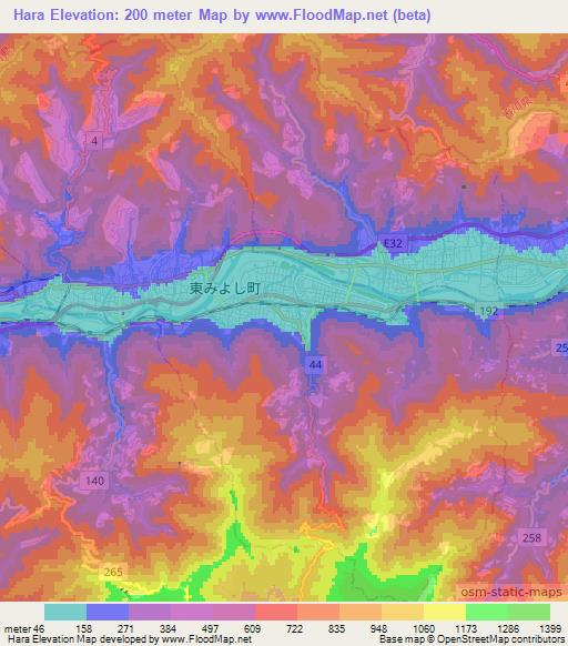 Hara,Japan Elevation Map