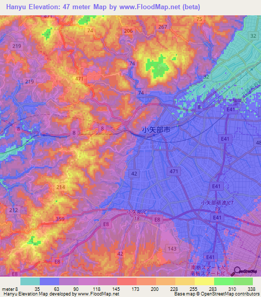 Hanyu,Japan Elevation Map