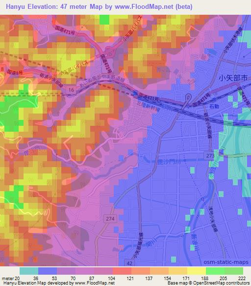 Hanyu,Japan Elevation Map
