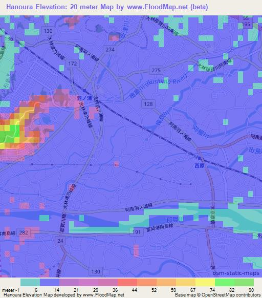 Hanoura,Japan Elevation Map