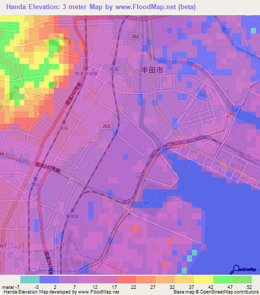 Handa,Japan Elevation Map