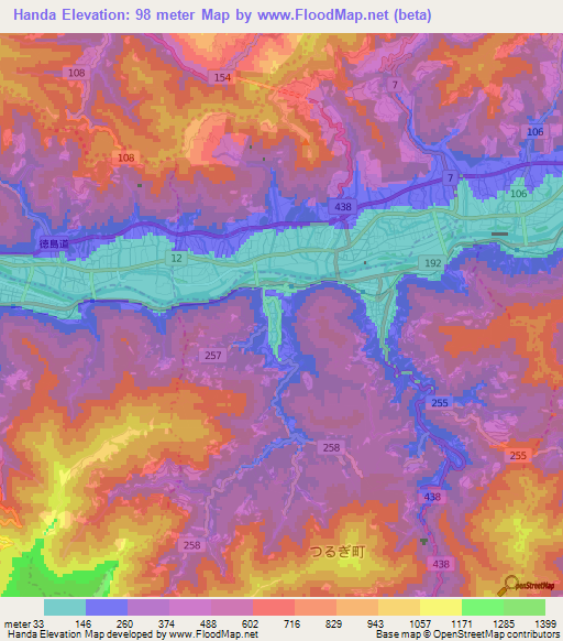 Handa,Japan Elevation Map