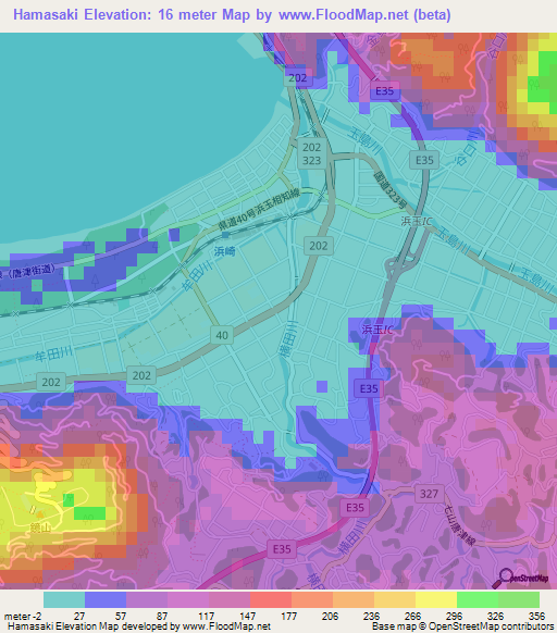 Hamasaki,Japan Elevation Map