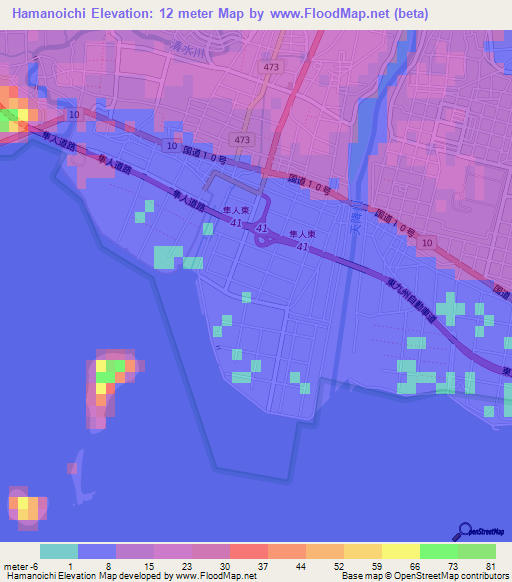 Hamanoichi,Japan Elevation Map
