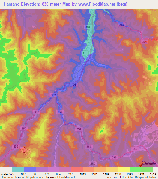 Hamano,Japan Elevation Map