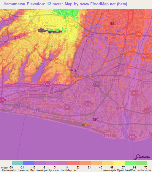 Hamamatsu,Japan Elevation Map