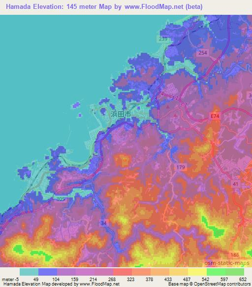 Hamada,Japan Elevation Map