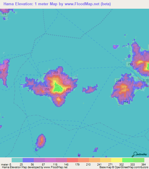 Hama,Japan Elevation Map