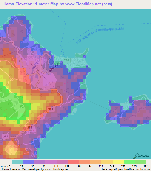 Hama,Japan Elevation Map