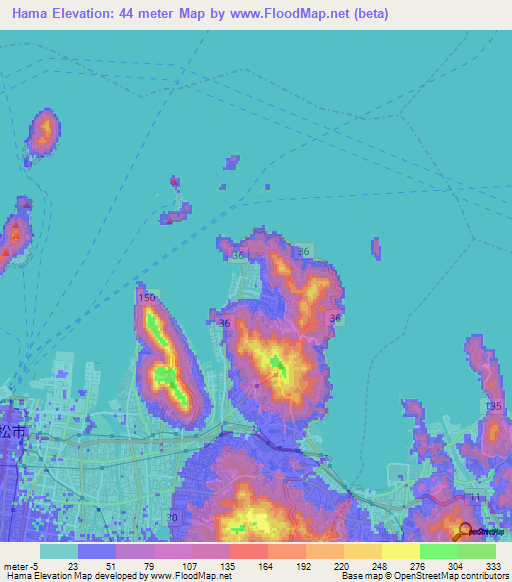 Hama,Japan Elevation Map