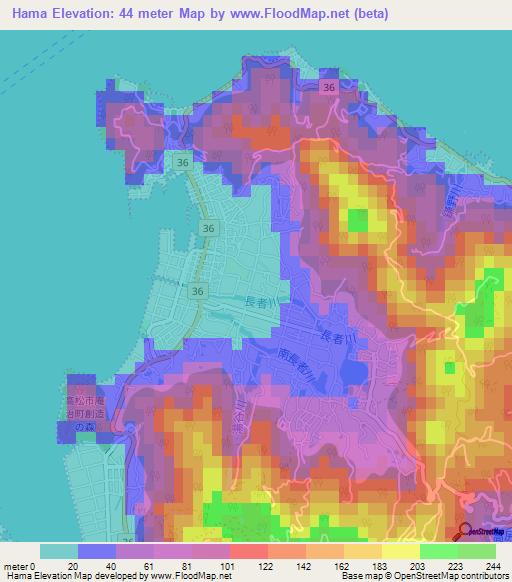 Hama,Japan Elevation Map