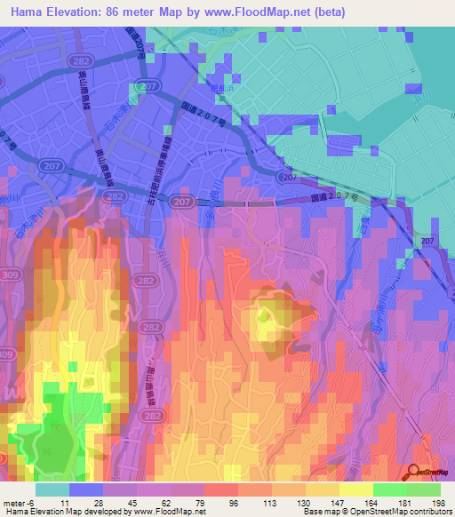 Hama,Japan Elevation Map
