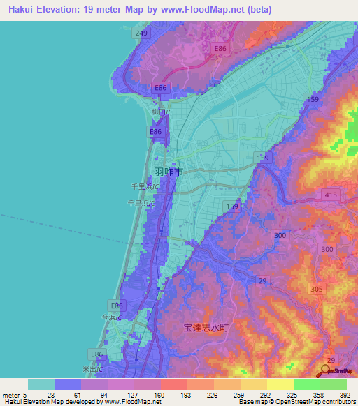 Hakui,Japan Elevation Map
