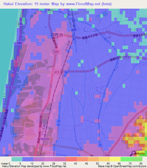 Hakui,Japan Elevation Map