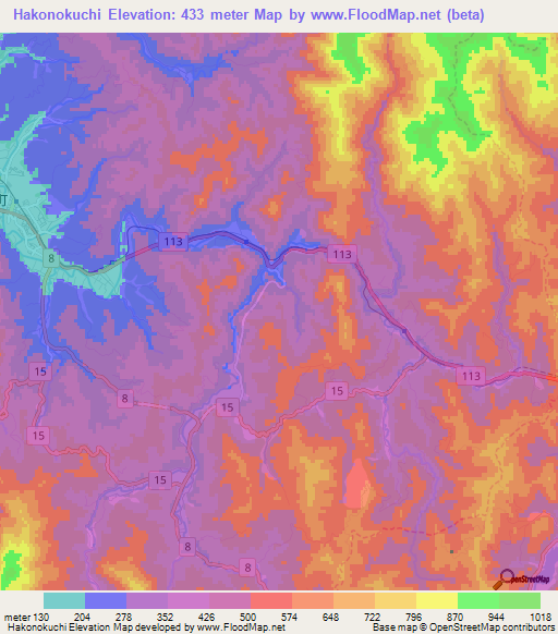 Hakonokuchi,Japan Elevation Map