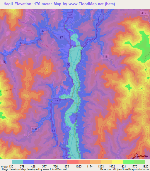 Hagii,Japan Elevation Map