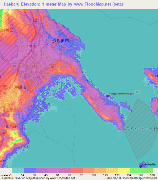 Haebaru,Japan Elevation Map