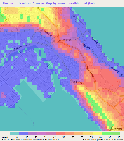 Haebaru,Japan Elevation Map