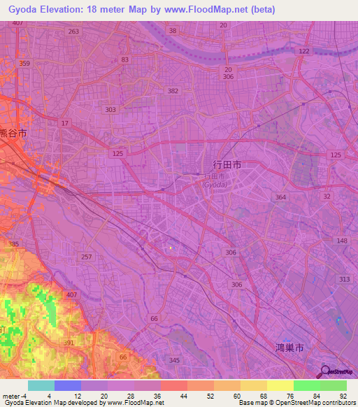 Gyoda,Japan Elevation Map