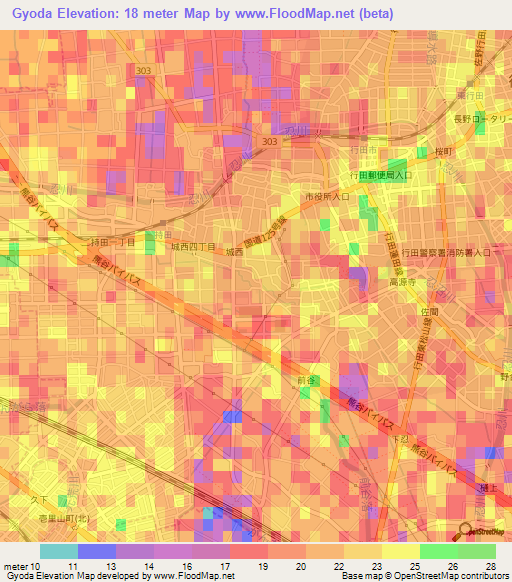 Gyoda,Japan Elevation Map