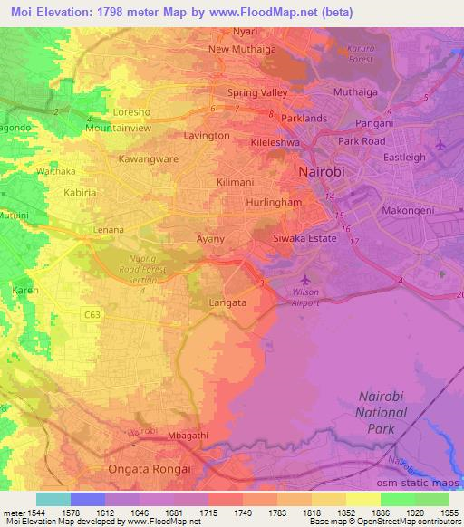 Moi,Kenya Elevation Map