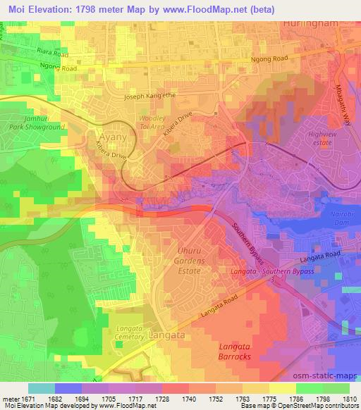 Moi,Kenya Elevation Map