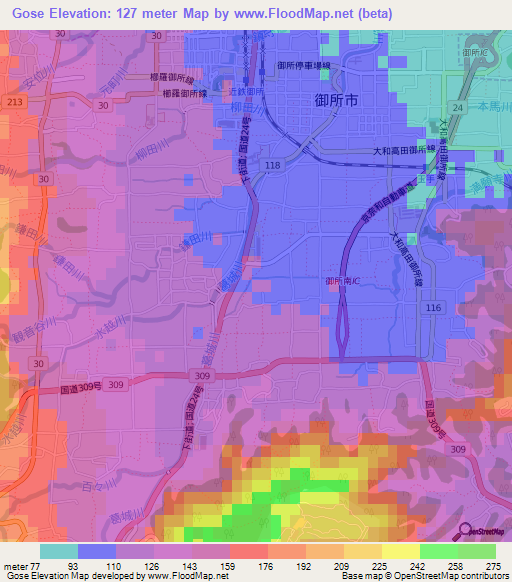 Gose,Japan Elevation Map