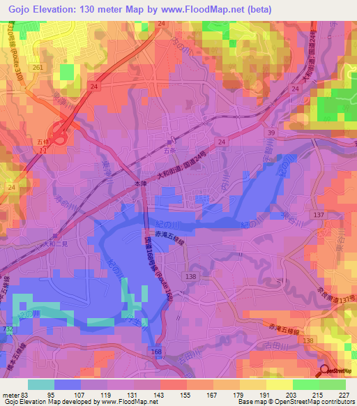 Gojo,Japan Elevation Map