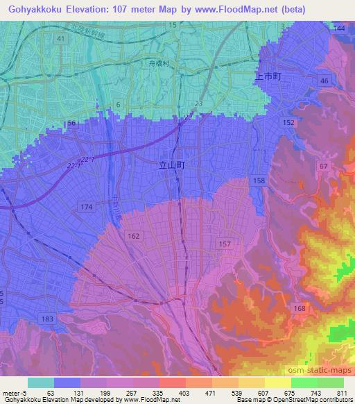 Gohyakkoku,Japan Elevation Map
