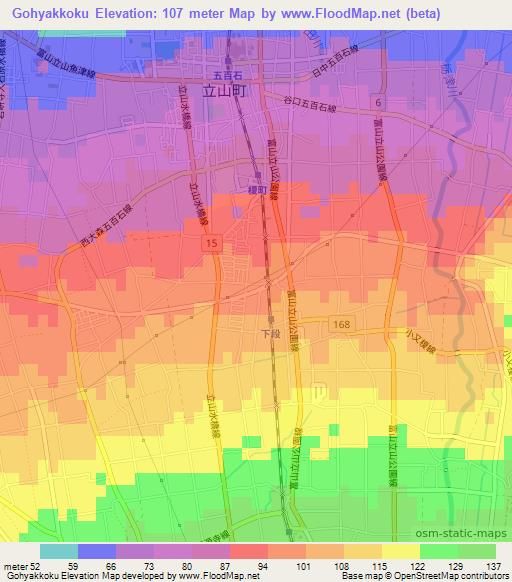 Gohyakkoku,Japan Elevation Map