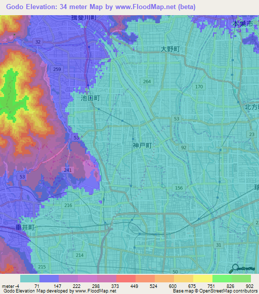 Godo,Japan Elevation Map