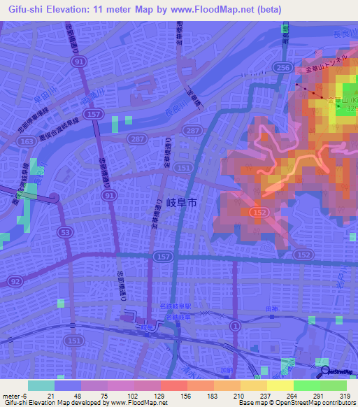 Gifu-shi,Japan Elevation Map