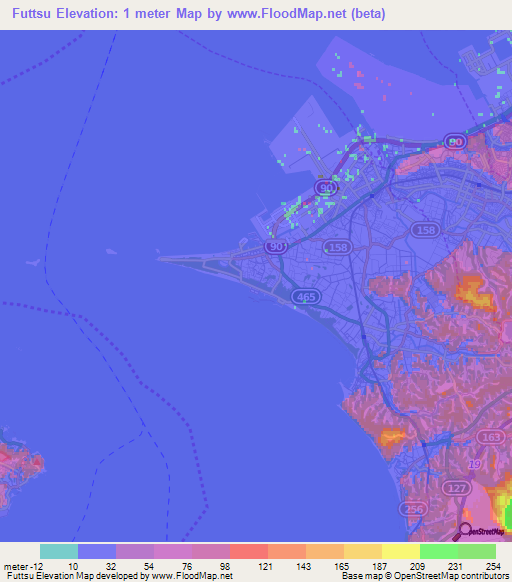 Futtsu,Japan Elevation Map