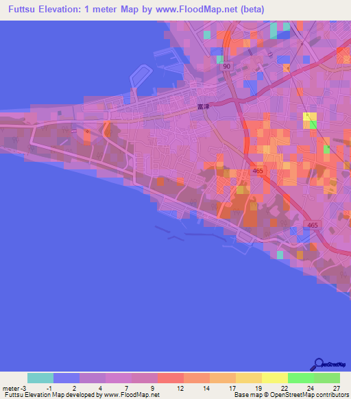 Futtsu,Japan Elevation Map