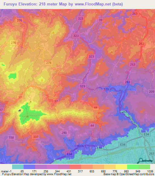 Furuyu,Japan Elevation Map